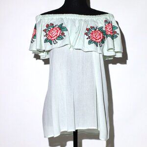E2 Embroidered Off-Shoulder Top, Size Medium
